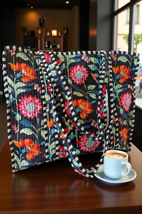 Lennox Black Floral Tote Bag