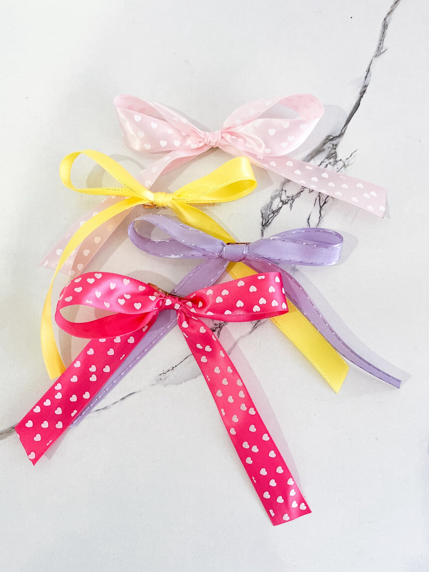 Kids Light Pink Heart Satin Hair Bow