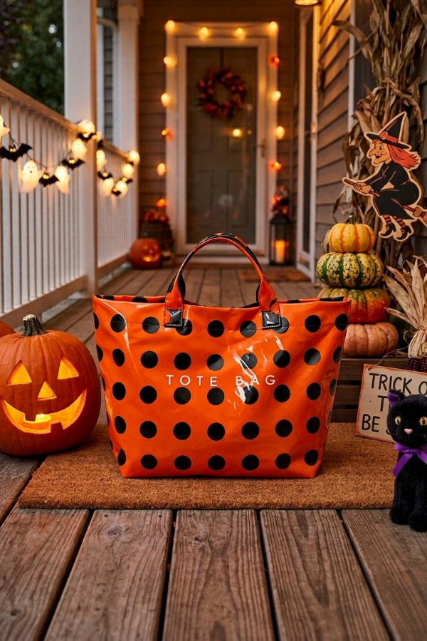 Orange and Black Polka Dot TOTE BAG PREORDER