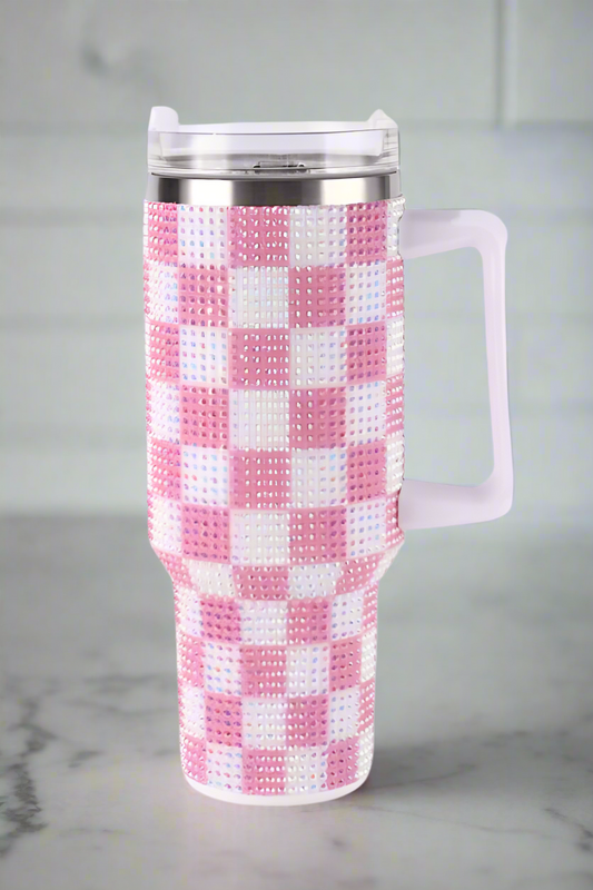 PREORDER 40oz Pink Check Rhinestone Tumbler