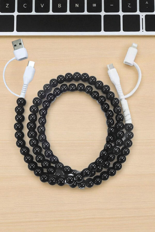 PREORDER Updated Black Beaded Cord Phone Charger