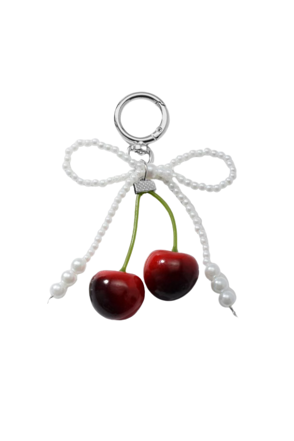 White Beaded Bow with Cherries Purse Charm