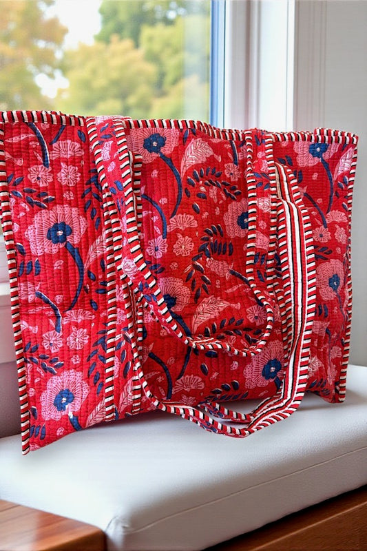 Scarlet Blooms Floral Tote Bag