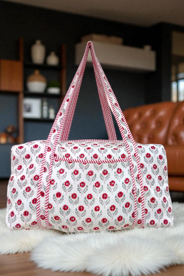 PREORDER Sullivan Red and White Floral Duffle Bag