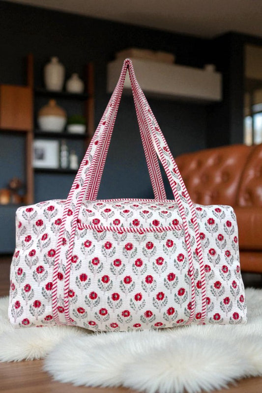 PREORDER Sullivan Red and White Floral Duffle Bag