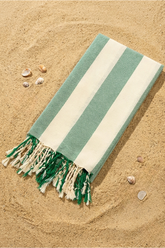 Green Striped Turkish Beach Towel PREORDER