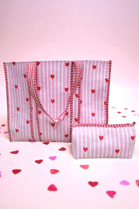 PREORDER Sweet on You Pink Tote and Cosmetic Bag Set