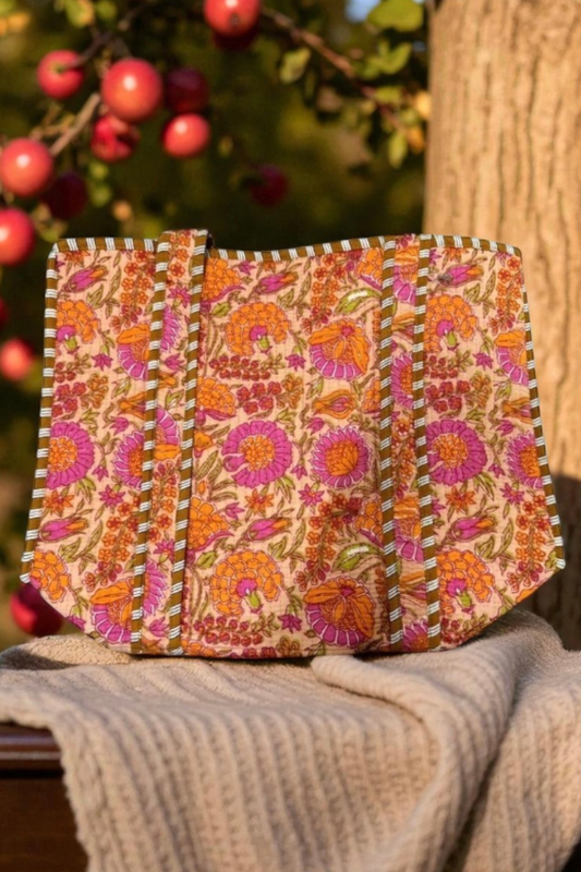 PREORDER Rue Orange Floral Patterned Tote Bag