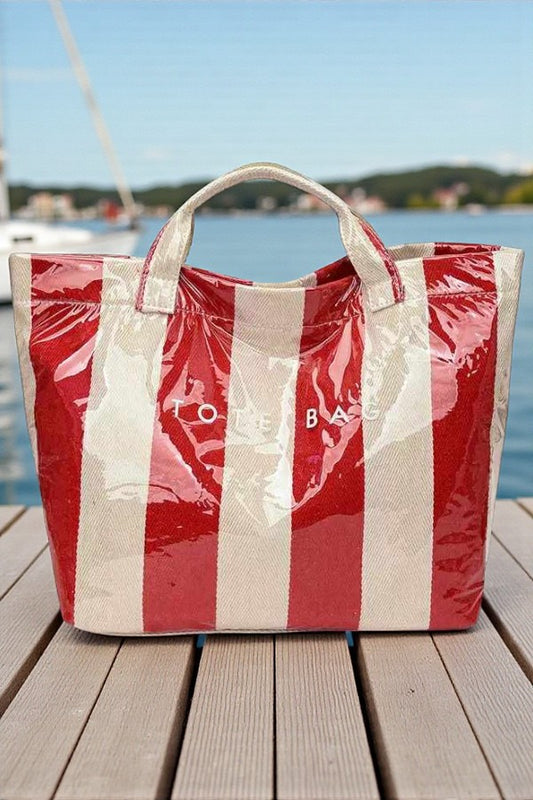 PREORDER Red and Beige Striped TOTE BAG
