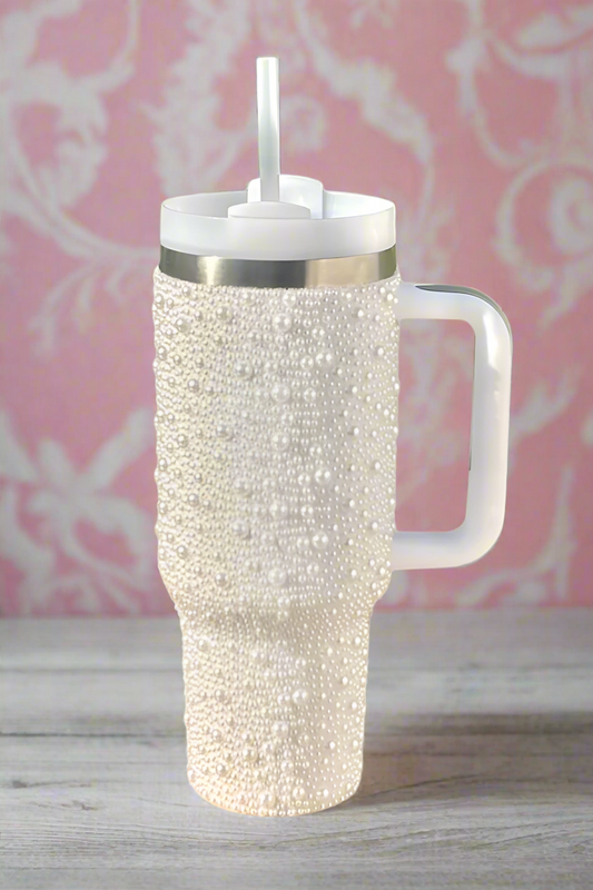 PREORDER 40oz White Pearl Studded Tumbler