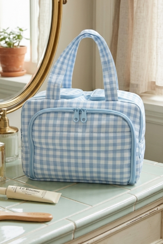 Evelyn Blue Gingham Cosmetic Case PREORDER