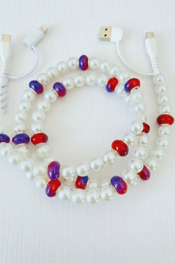 Updated Red Purple and White Pearl Beaded Charger