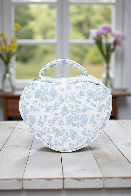 Gianna Light Blue Orchids Heart Shaped Bag