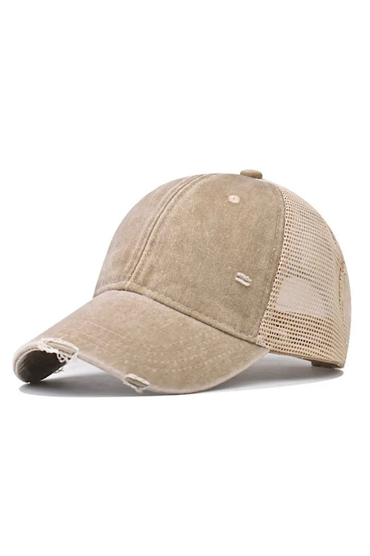 Tan Denim Front Trucker Hat