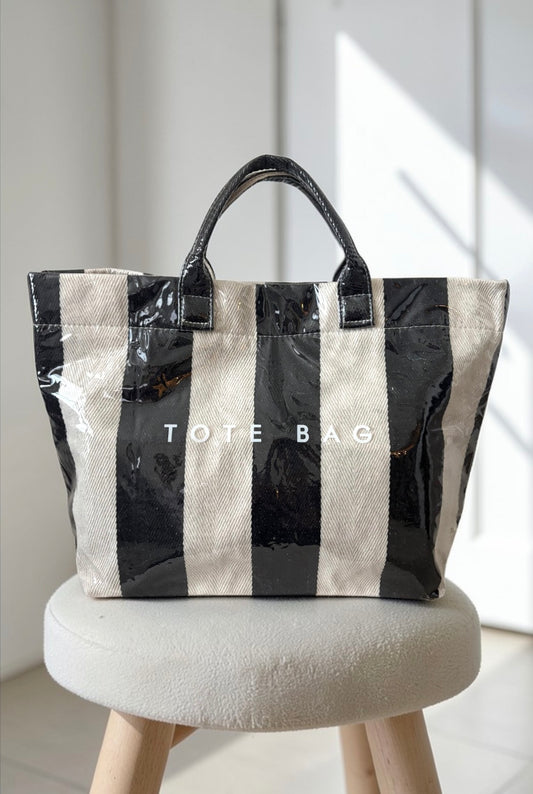 PREORDER Black and Beige Striped TOTE BAG