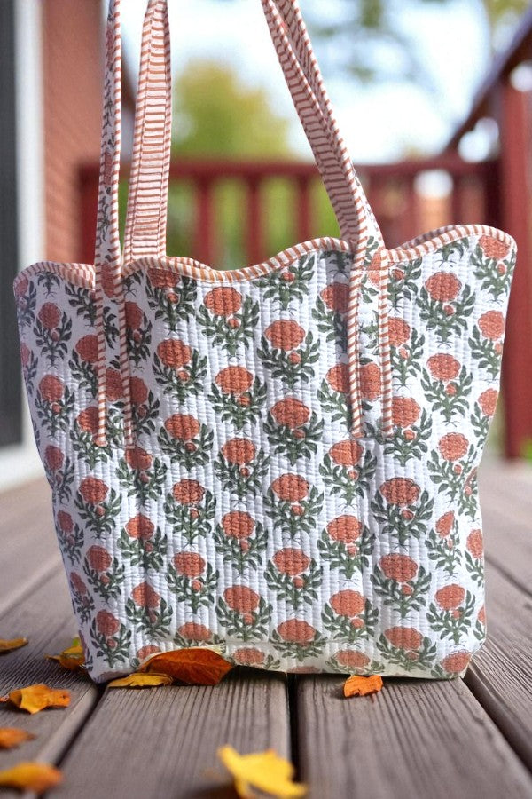 PREORDER Clancy Orange Floral Scalloped Tote Bag