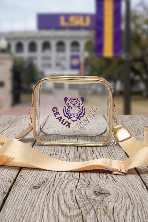 Geaux Tigers Gold Clear Crossbody Bag PREORDER