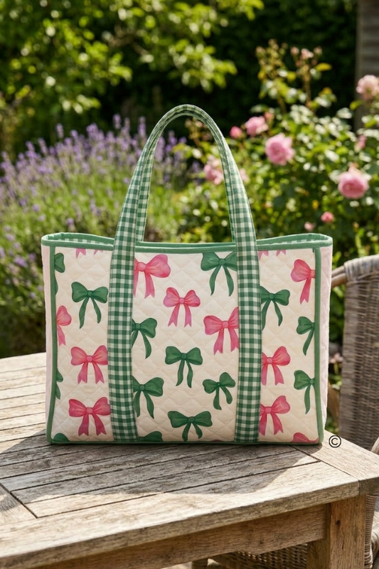 PREORDER Southern Belle Pink and Green Bow Tote Bag