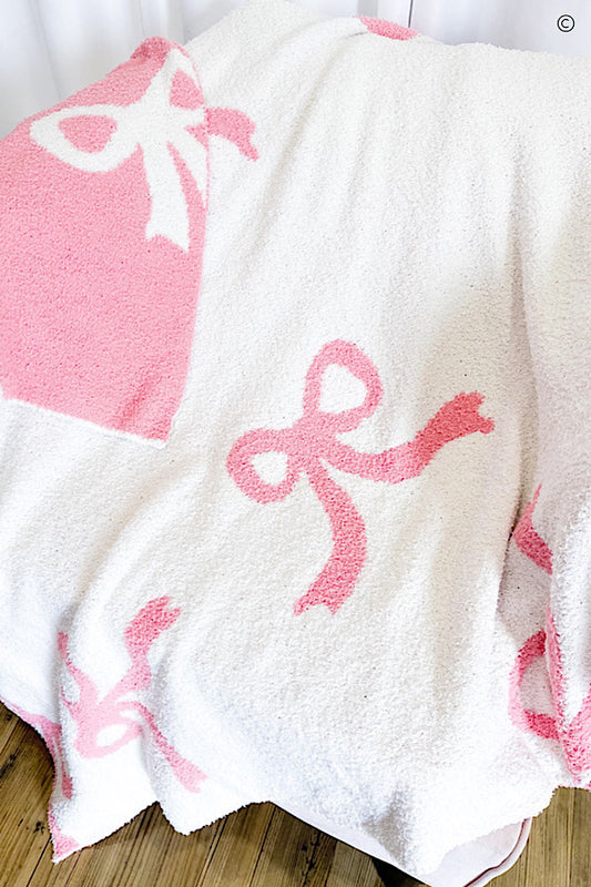 PREORDER Pink and White Bow Luxury Blanket