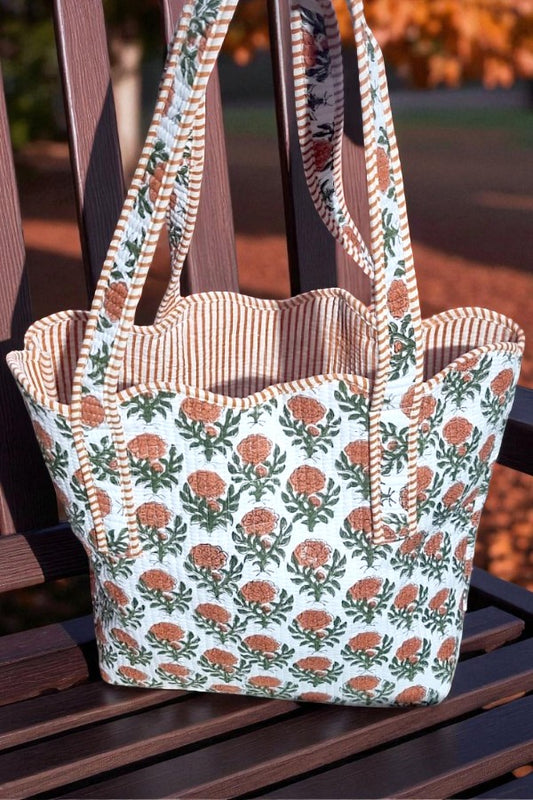 PREORDER Clancy Orange Floral Scalloped Tote Bag