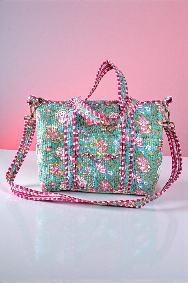 PREORDER Paige Teal and Pink Floral Duffel Bag
