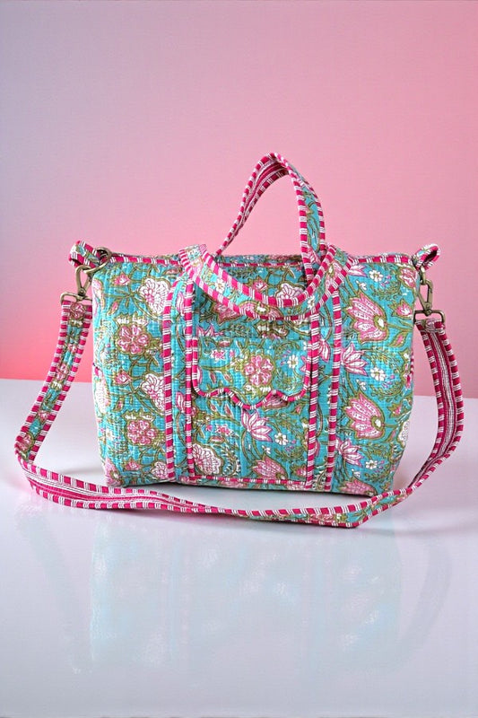 PREORDER Paige Teal and Pink Floral Duffel Bag