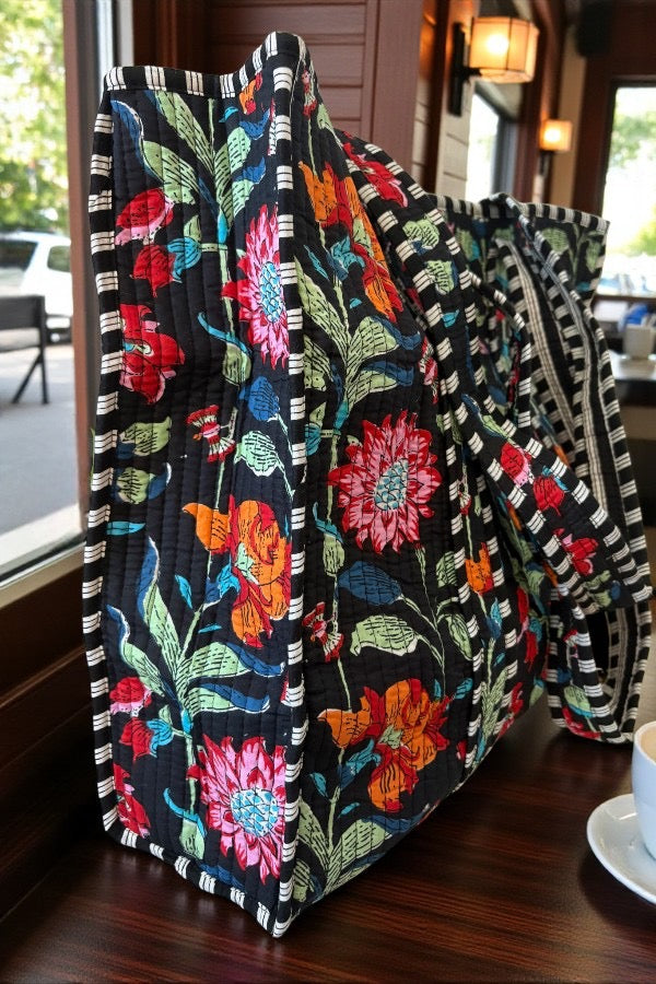 Lennox Black Floral Tote Bag