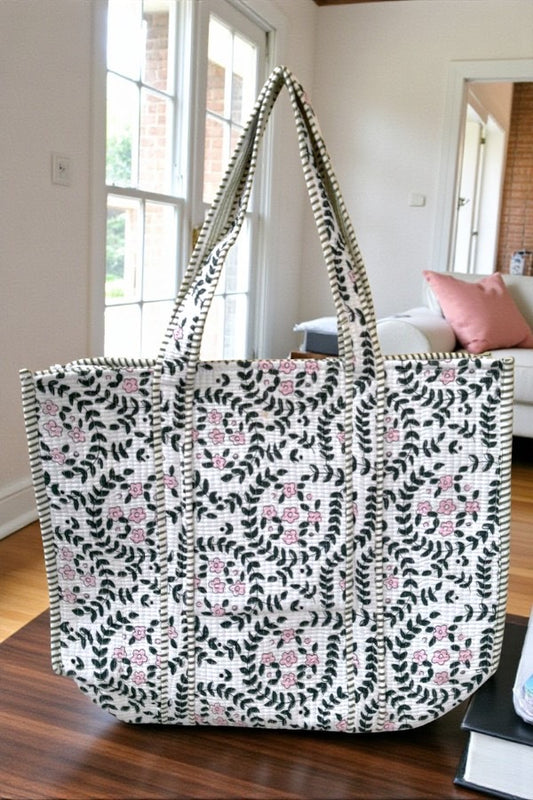 Camila Green Leaf Floral Tote Bag