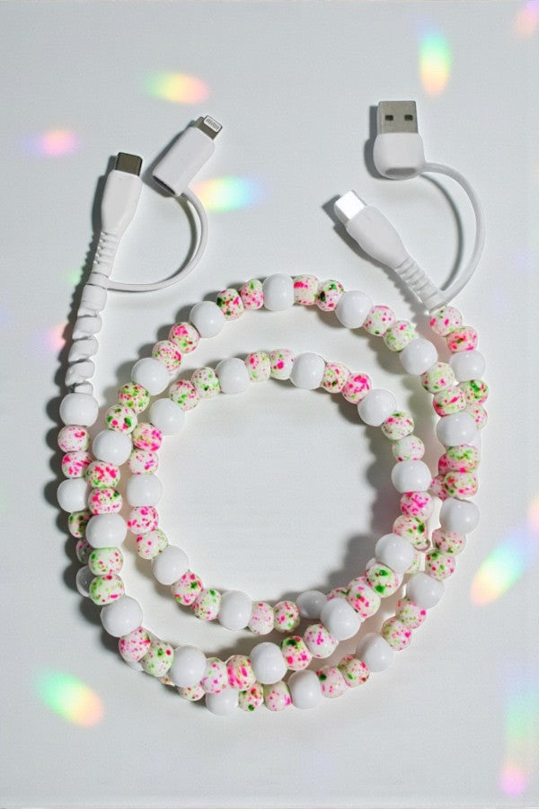 Updated White Confetti Beaded Cord Charger