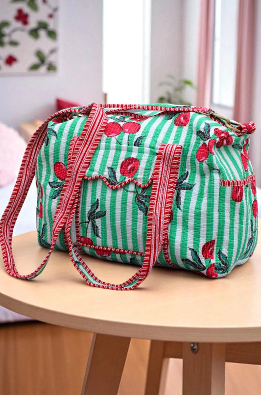 PREORDER Campbell Green Striped Cherry Duffle Bag