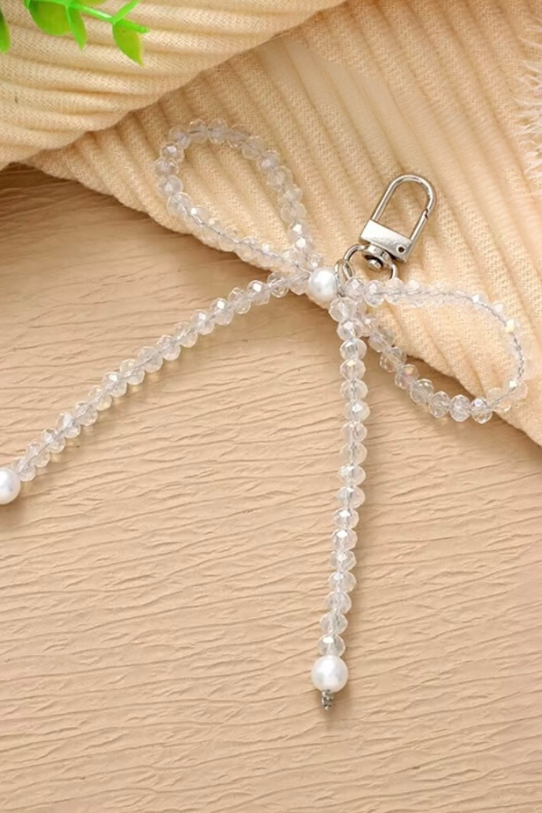 Clear Beaded Bow Purse Charm