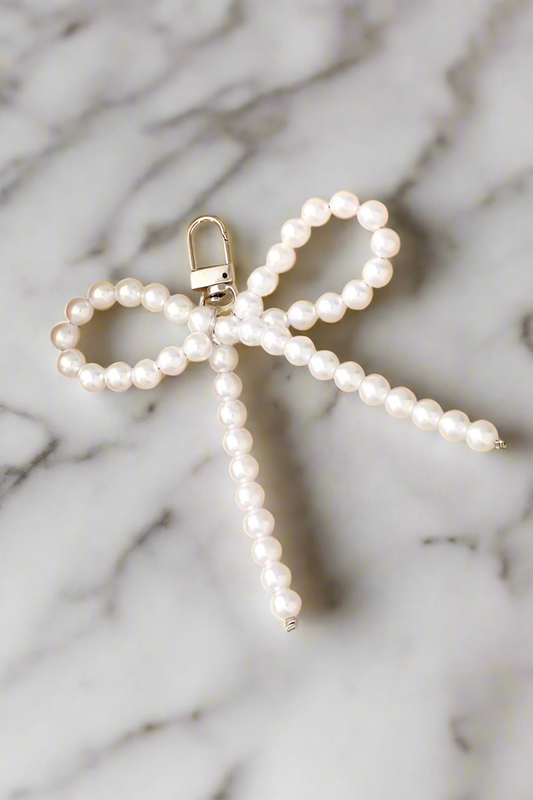 White Beaded Bow Purse Charm