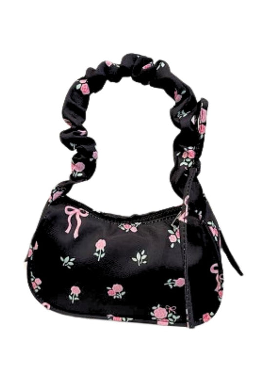 PREORDER Lily Black Floral and Bow Shoulder Bag