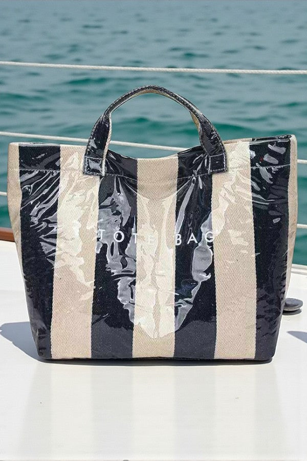 PREORDER Black and Beige Striped TOTE BAG