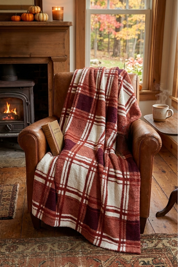 Amber Glow Brown Plaid Blanket PREORDER