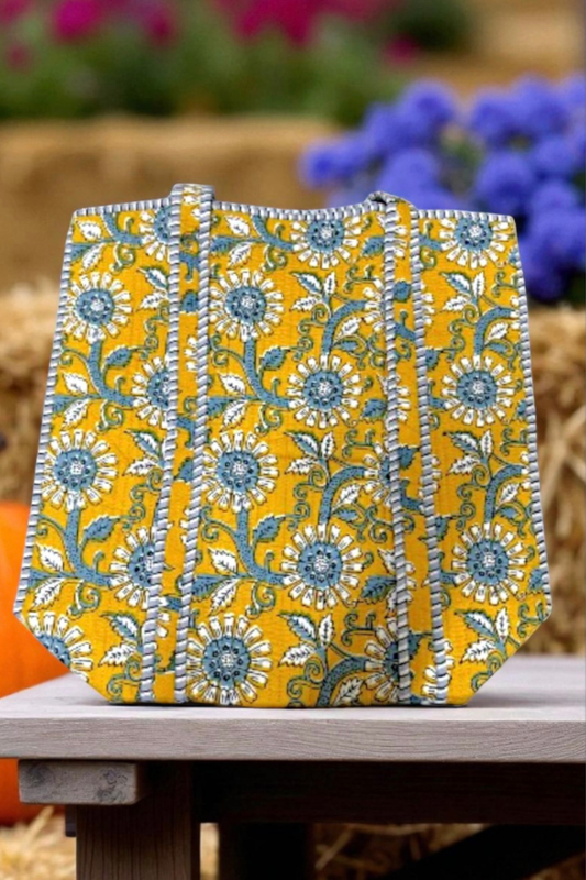 PREORDER Rourke Yellow Floral Patterned Tote Bag