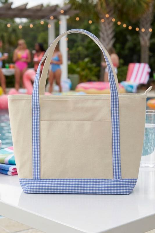 Taylor Blue Gingham Canvas Tote Bag PREORDER
