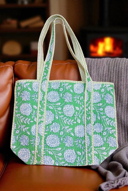 PREORDER Terra Green Floral Patterned Tote Bag