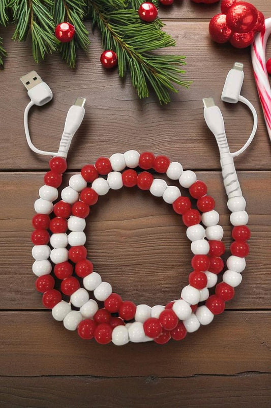 PREORDER Updated Red and White Beaded Phone Charger