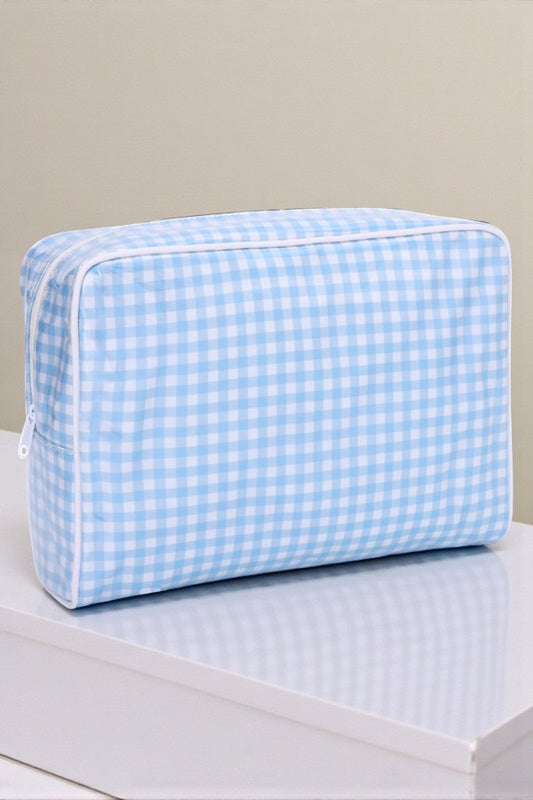 PREORDER Eleanor Blue Gingham Clear Coat Cosmetic Bag