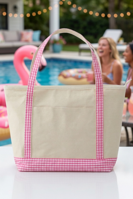 Taylor Pink Gingham Canvas Tote Bag PREORDER