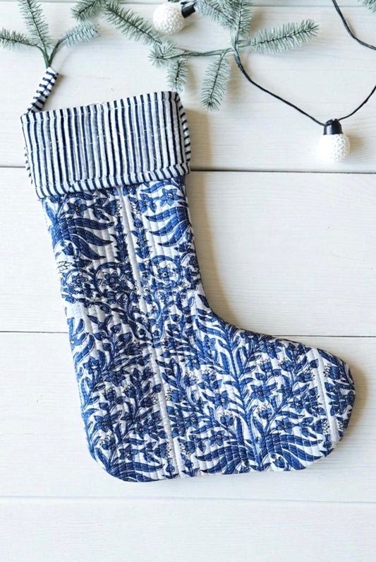 PREORDER Noel Blue Floral Holiday Stocking