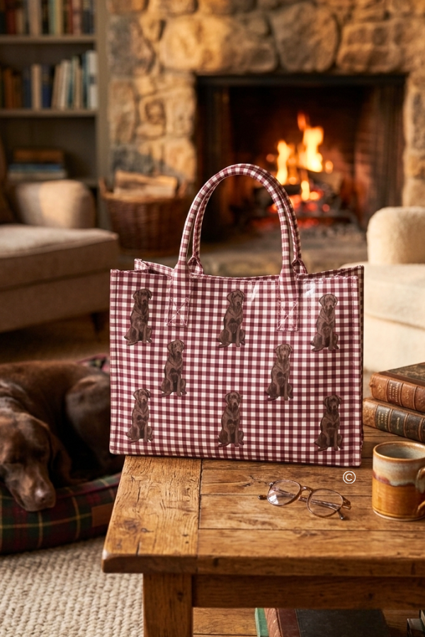 The Hank Maroon Gingham Vinyl Tote© PREORDER