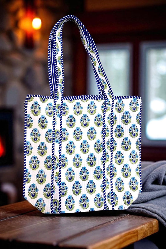 PREORDER Emma Blue and White Floral Tote Bag