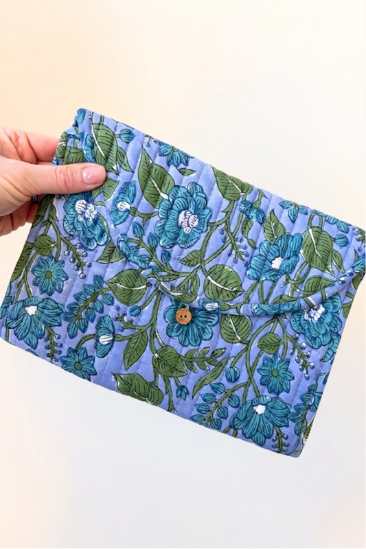 Tate Blue Floral Jewelry Pouch