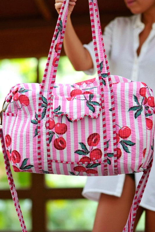PREORDER Palmer Pink Striped Cherry Duffle Bag