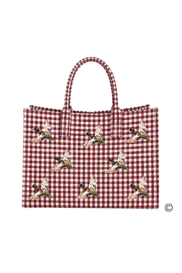 Mallard Marshland Maroon Gingham Vinyl Tote© PREORDER
