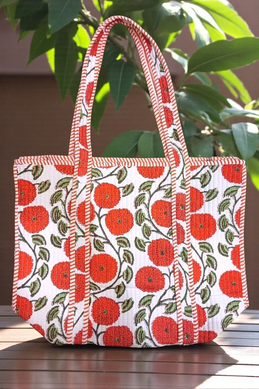 Waylon Orange Floral Print Tote Bag