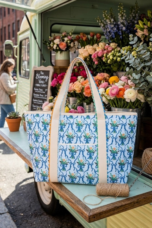 Lainey Blue Floral Canvas Tote Bag PREORDER