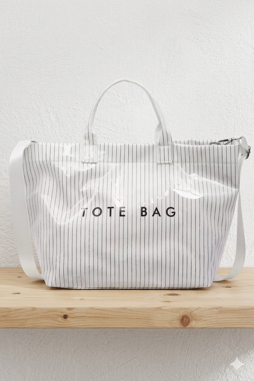 White Pinstripe TOTE BAG with Strap PREORDER